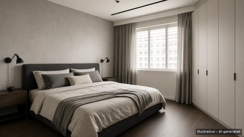 Master bedroom — Kopi Loft, HDB 4-room (illustrative)