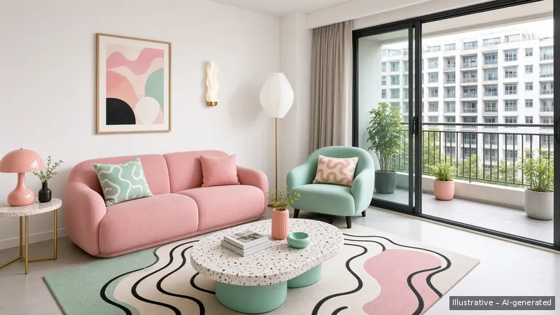 Living and balcony — Memphis Pop, Condo (illustrative)