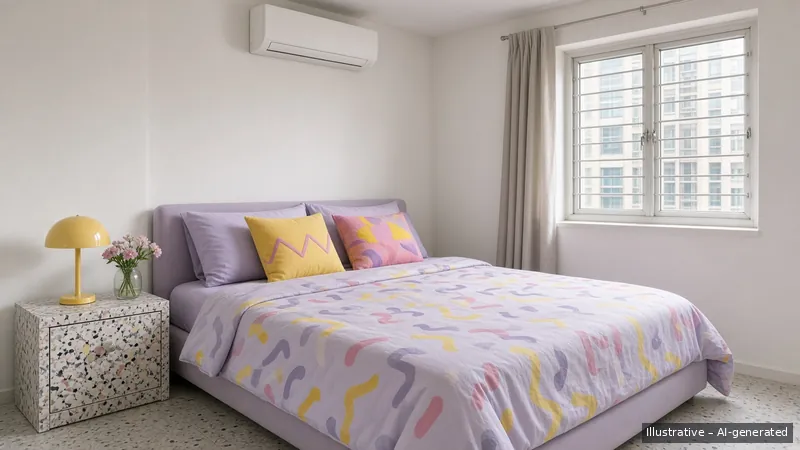 Bedroom — Memphis Pop, HDB 3-room (illustrative)