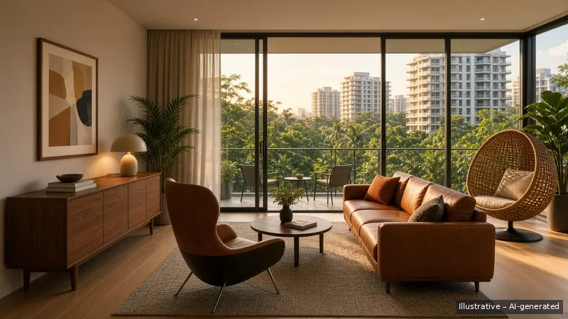 Living and balcony — Mid-Century, Condo (illustrative)