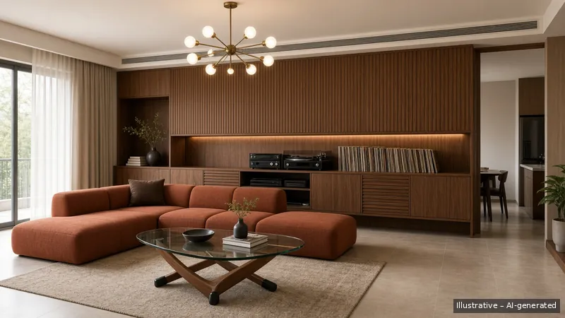 Living — Mid-Century, HDB 5-room (illustrative)