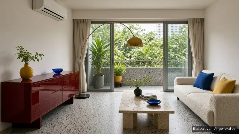 Living and balcony — Milano Lacquer, Condo (illustrative)
