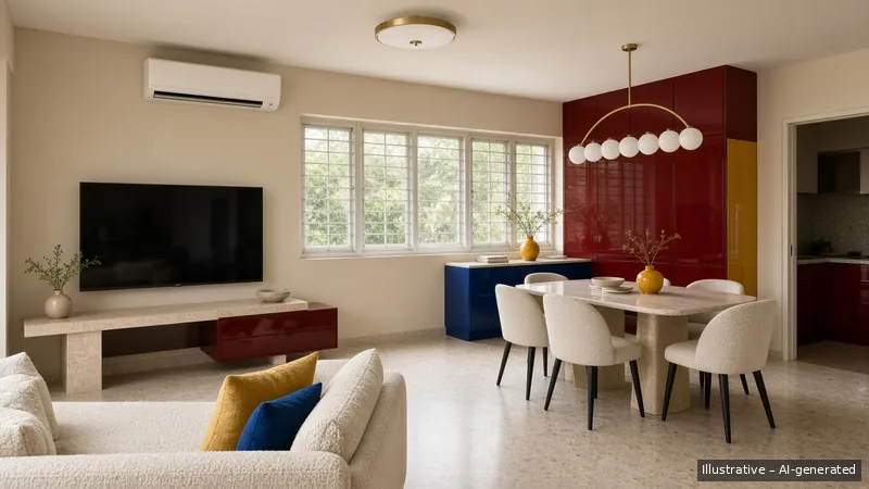 Living and dining — Milano Lacquer, HDB 3-room (illustrative)