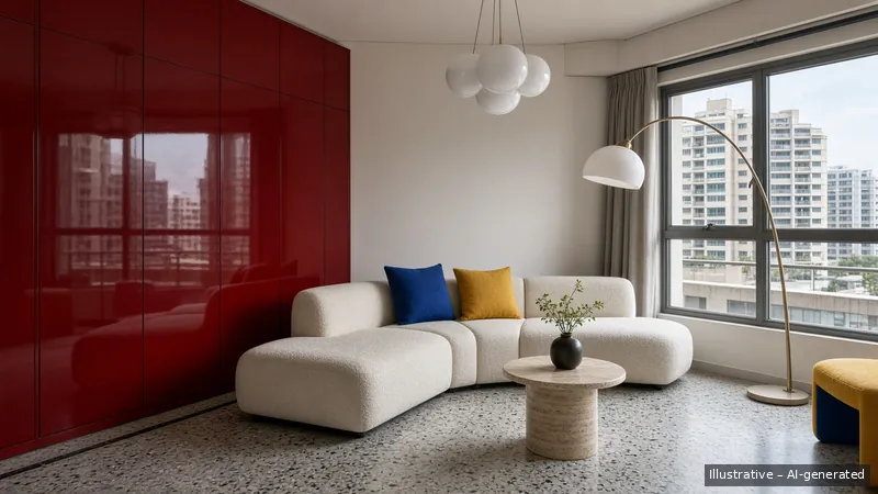 Living and dining — Milano Lacquer, HDB 4-room (illustrative)