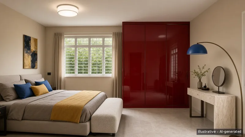 Master bedroom — Milano Lacquer, HDB 4-room (illustrative)