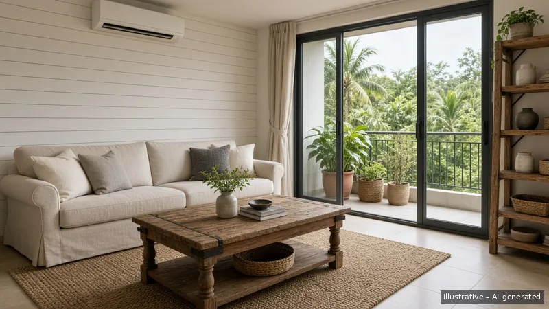 Living and balcony — Modern Farmhouse, Condo (illustrative)