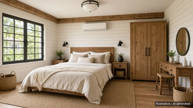 Master bedroom — Modern Farmhouse, HDB 4-room (illustrative)