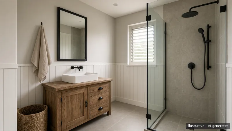 Bathroom — Modern Farmhouse, HDB 4-room (illustrative)