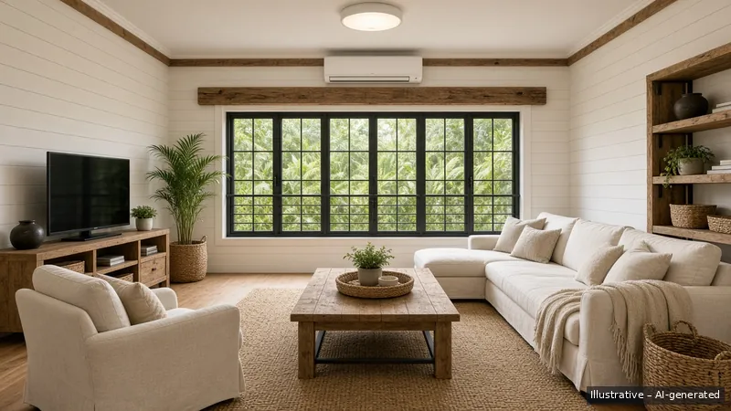 Living — Modern Farmhouse, HDB 5-room (illustrative)