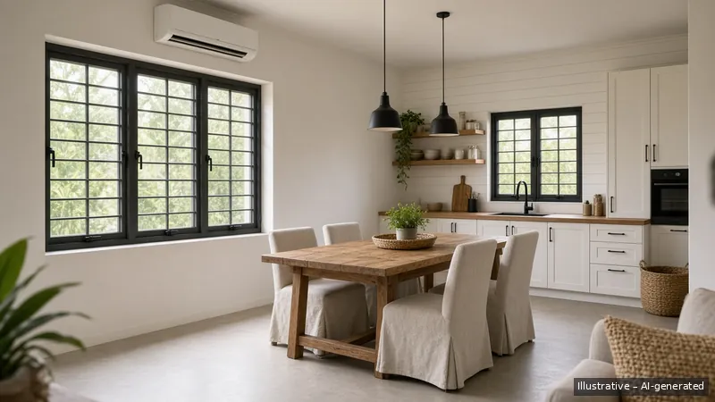 Kitchen and dining — Modern Farmhouse, HDB 5-room (illustrative)