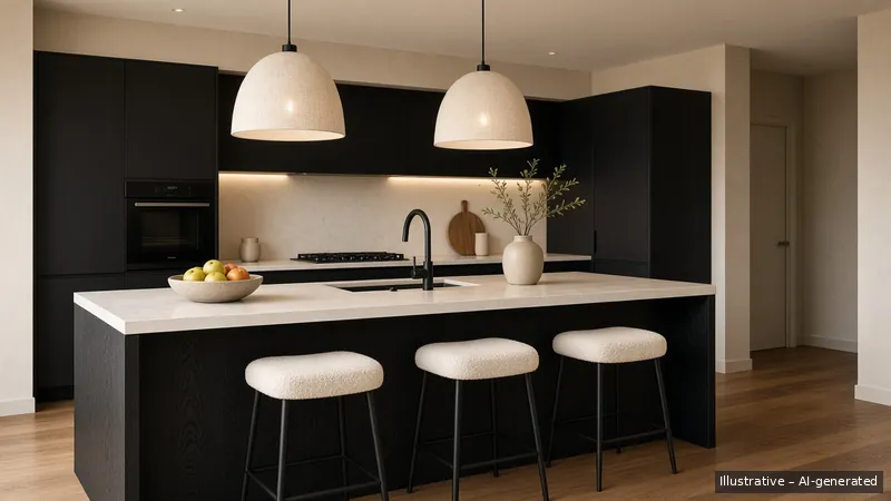 Kitchen island — Monochrome Minimal, Condo (illustrative)