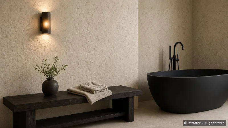 Master bath — Monochrome Minimal, Condo (illustrative)
