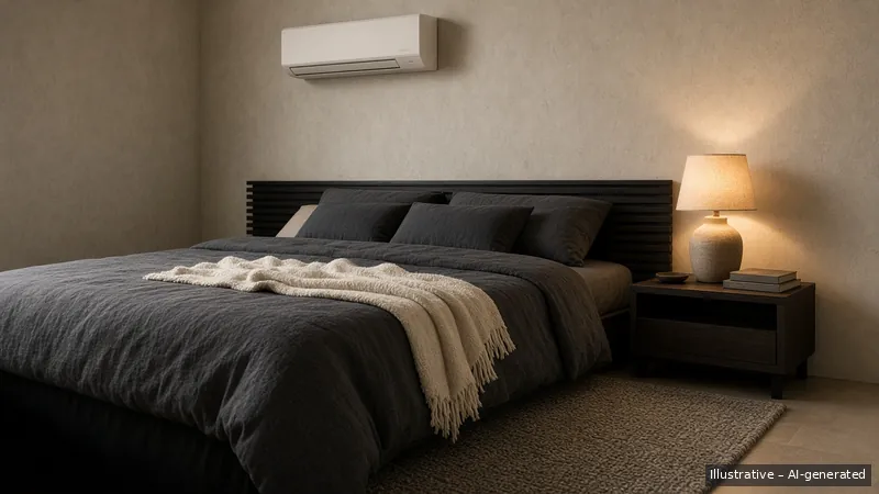 Bedroom — Monochrome Minimal, HDB 3-room (illustrative)