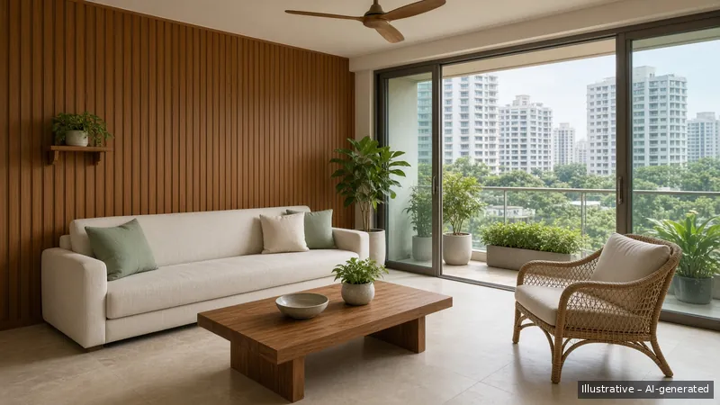 Living room — Monsoon Green, Condo (illustrative)