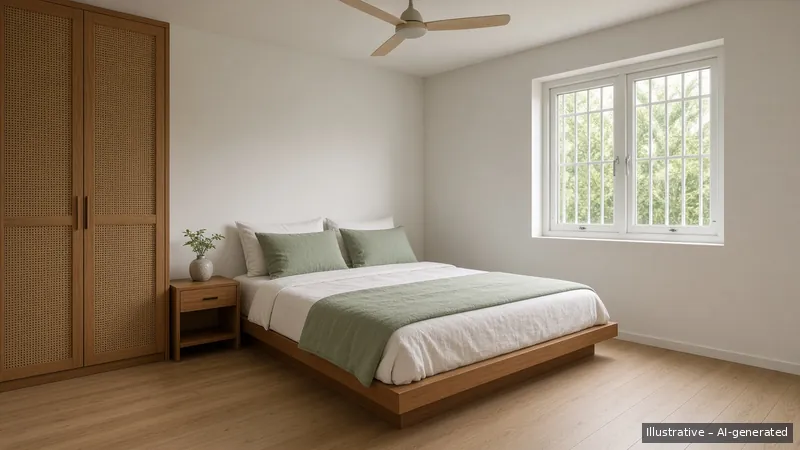 Bedroom — Monsoon Green, HDB 3-room (illustrative)