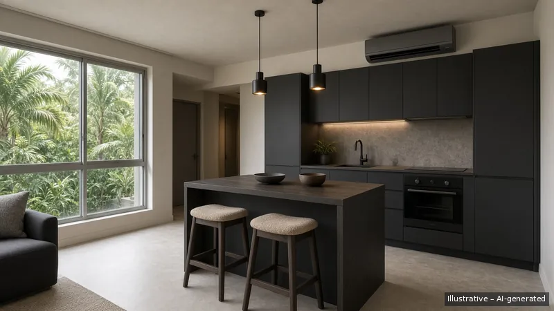 Kitchen island — Moody Nordic, Condo (illustrative)