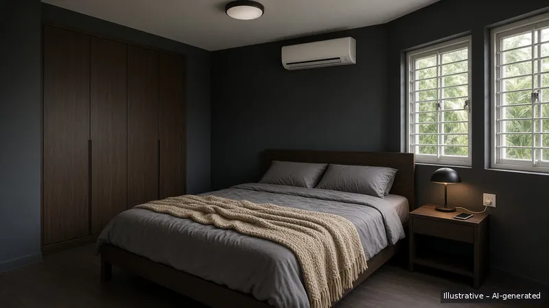 Bedroom — Moody Nordic, HDB 3-room (illustrative)