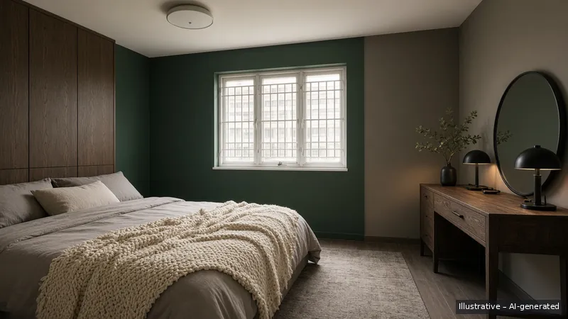 Master bedroom — Moody Nordic, HDB 4-room (illustrative)