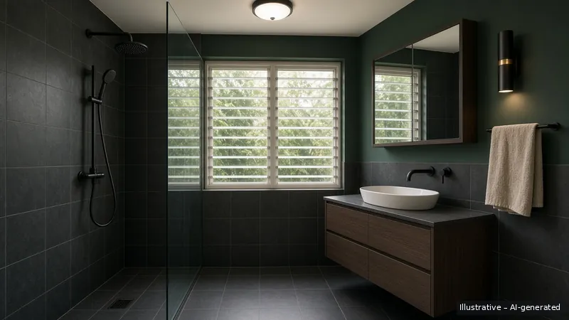 Bathroom — Moody Nordic, HDB 4-room (illustrative)