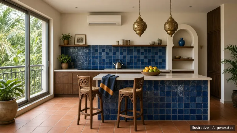 Kitchen island — Moroccan Zellige, Condo (illustrative)