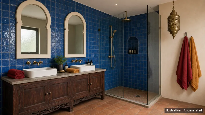 Master bath — Moroccan Zellige, Condo (illustrative)
