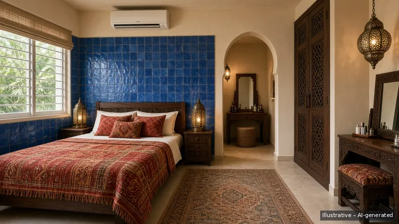 Master bedroom — Moroccan Zellige, HDB 4-room (illustrative)