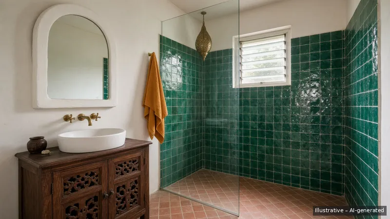 Bathroom — Moroccan Zellige, HDB 4-room (illustrative)