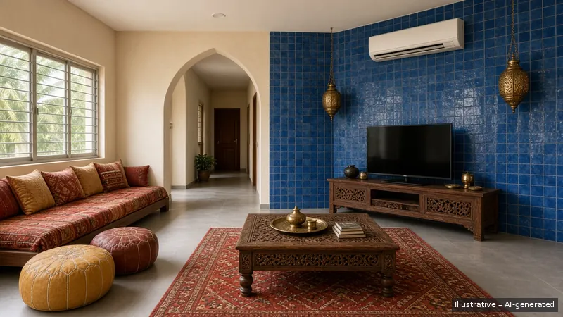 Living — Moroccan Zellige, HDB 5-room (illustrative)