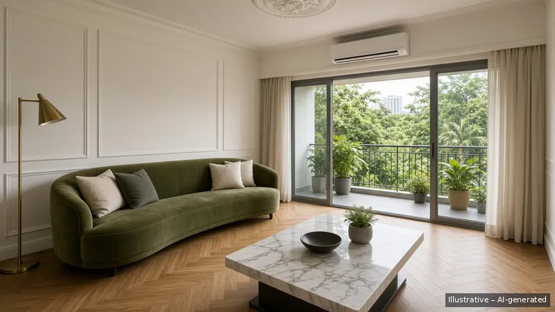Living and balcony — Parisian Moulding, Condo (illustrative)