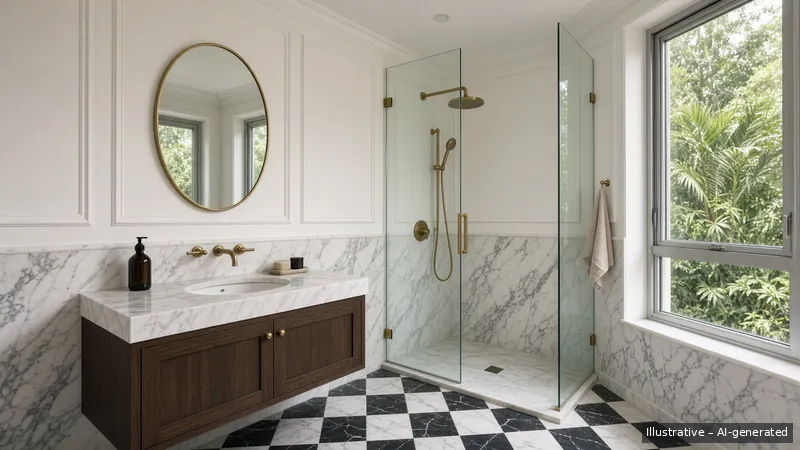 Master bath — Parisian Moulding, Condo (illustrative)