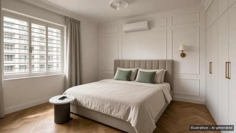 Bedroom — Parisian Moulding, HDB 3-room (illustrative)