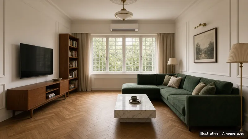 Living — Parisian Moulding, HDB 5-room (illustrative)