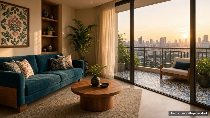 Living and balcony — Peranakan Modern, Condo (illustrative)