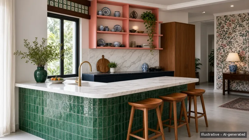 Kitchen island — Peranakan Modern, Condo (illustrative)
