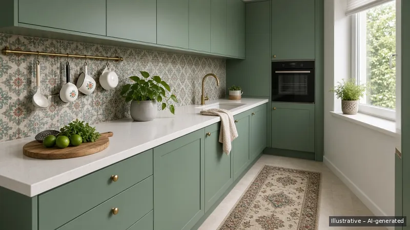 Galley kitchen — Peranakan Modern, HDB 3-room (illustrative)