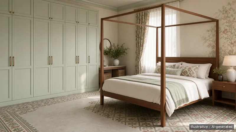 Master bedroom — Peranakan Modern, HDB 4-room (illustrative)