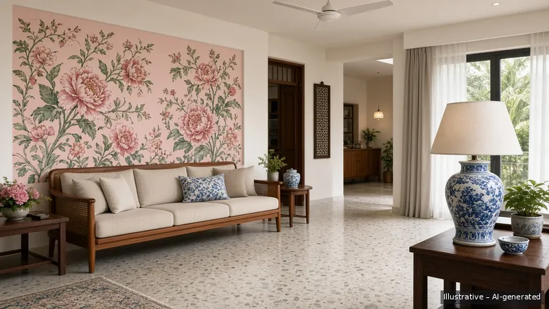 Living — Peranakan Modern, HDB 5-room (illustrative)