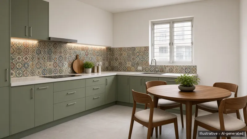 Kitchen and dining — Peranakan Modern, HDB 5-room (illustrative)