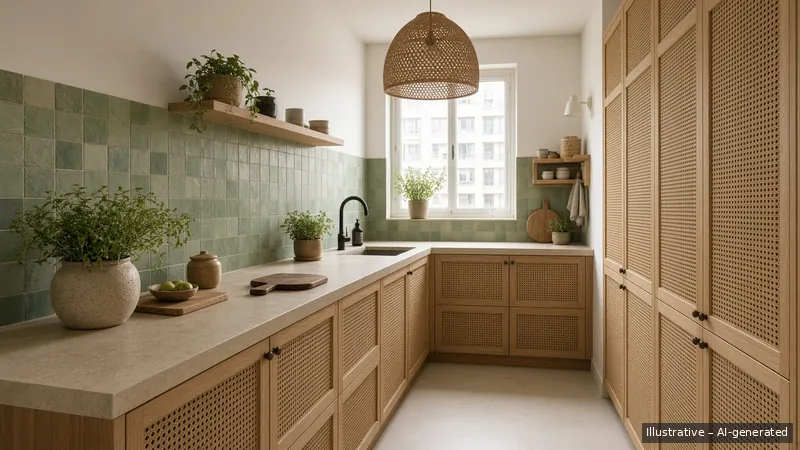 Galley kitchen — Rattan Resort, HDB 3-room (illustrative)