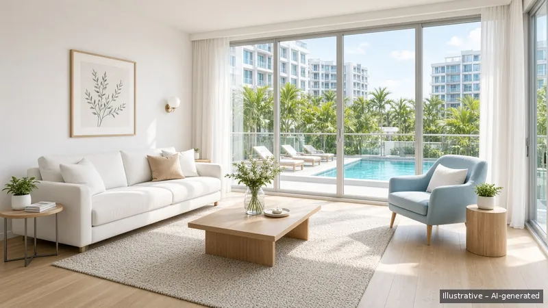 Living and balcony — Scandi Bright, Condo (illustrative)