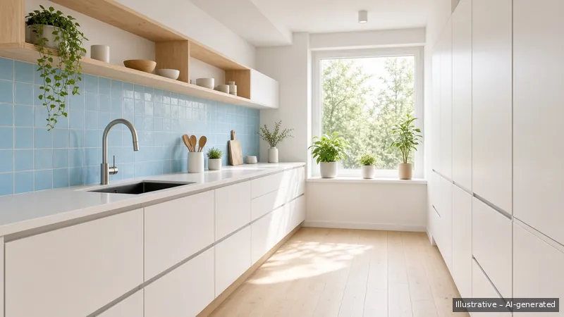 Galley kitchen — Scandi Bright, HDB 3-room (illustrative)