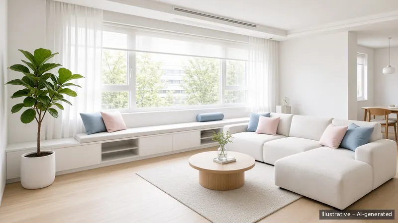 Living — Scandi Bright, HDB 5-room (illustrative)