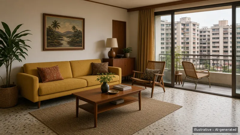 Living and balcony — Seventies Singapore Retro, Condo (illustrative)
