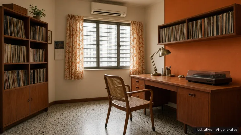 Study — Seventies Singapore Retro, HDB 5-room (illustrative)