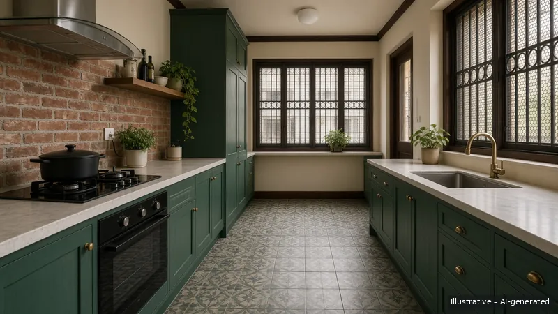 Galley kitchen — Shophouse Revival, HDB 3-room (illustrative)