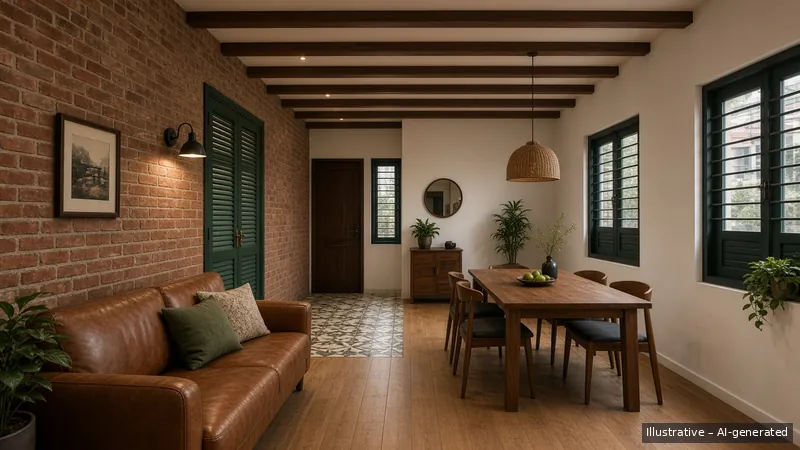 Living and dining — Shophouse Revival, HDB 4-room (illustrative)