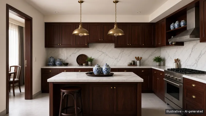 Kitchen island — Straits Chinese Rosewood, Condo (illustrative)