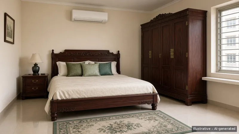 Master bedroom — Straits Chinese Rosewood, HDB 4-room (illustrative)