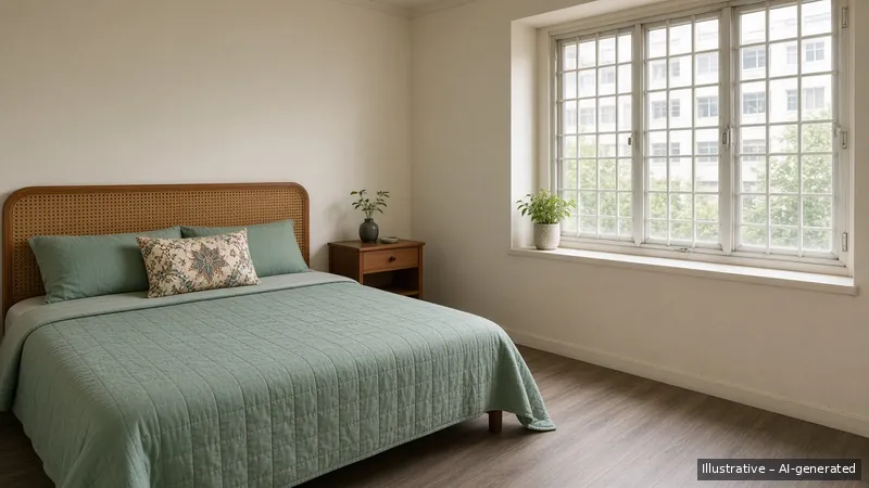 Bedroom — Teal Kebaya, HDB 3-room (illustrative)