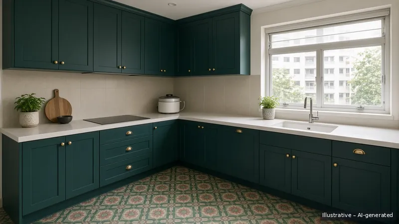 Kitchen — Teal Kebaya, HDB 4-room (illustrative)
